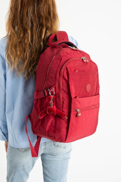 Ultra Hafif Çok Cepli Krinkıl Sırt Çantası Kırmızı (Model: 571-3A)