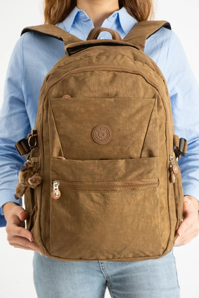 571 collections Ultra Hafif Çok Cepli Krinkıl Sırt Çantası Taba (Model: 571-3A) - 3