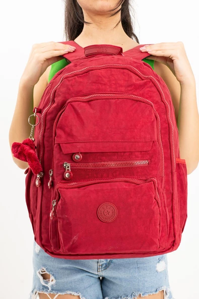 571 collections Ultra Hafif Çok Cepli Krinkıl Sırt Çantası Kırmızı (Model: 571-3B) - Resim 3