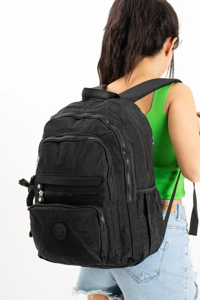 Ultra Hafif Çok Cepli Krinkıl Sırt Çantası Unisex Siyah (Model: 571-3B) - 2