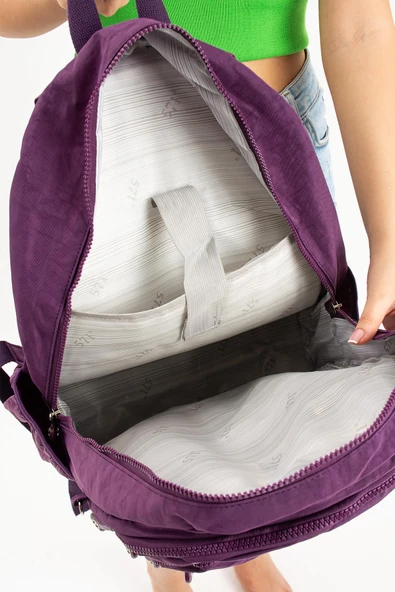 571 collections Ultra Hafif Çok Cepli Krinkıl Sırt Çantası Mor (Model: 571-3B) - Resim 4