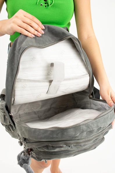 571 collections Ultra Hafif Çok Cepli Krinkıl Sırt Çantası Unisex Gri (Model: 571-3B) - Resim 4