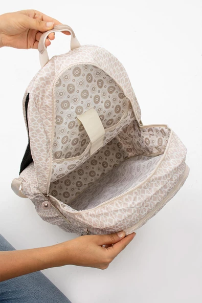 Ultra Hafif Çok Cepli Su Geçirmez Sırt Çantası Unisex Desenli Krem (Model: 571-1B) - 4