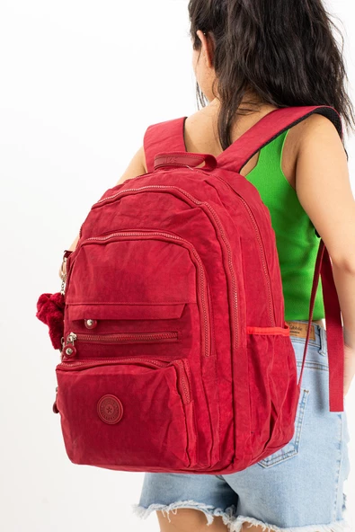 571 collections Ultra Hafif Çok Cepli Krinkıl Sırt Çantası Kırmızı (Model: 571-3B) - Resim 2