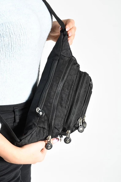 Çok Cepli Bel Çantası Unisex Siyah (Model: 571-7F) - 2