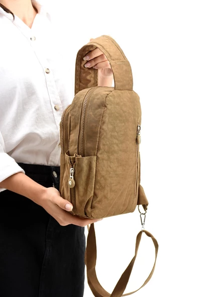 İki Bölmeli Unisex Göğüs (Bodybag) Çantası Taba (Model: 571-8B) - 3