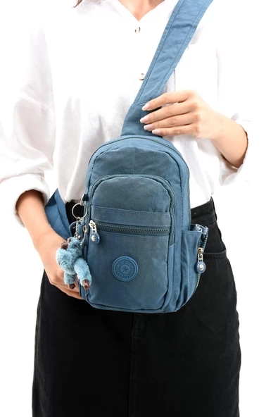 İki Bölmeli Unisex Göğüs (Bodybag) Çantası Mavi (Model: 571-8B)