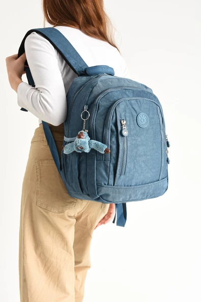 Ultra Hafif Çok Cepli Orta Boy Sırt Çantası Unisex Mavi (Model: 571-4D)