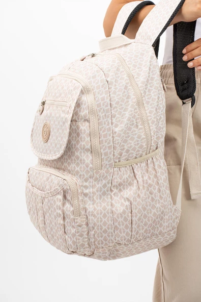 571 collections Ultra Hafif Çok Cepli Su Geçirmez Sırt Çantası Unisex Desenli Krem (Model: 571-2E) - Resim 2