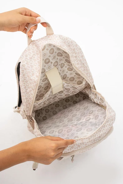 571 collections Ultra Hafif Çok Cepli Su Geçirmez Sırt Çantası Unisex Desenli Krem (Model: 571-2E) - Resim 4