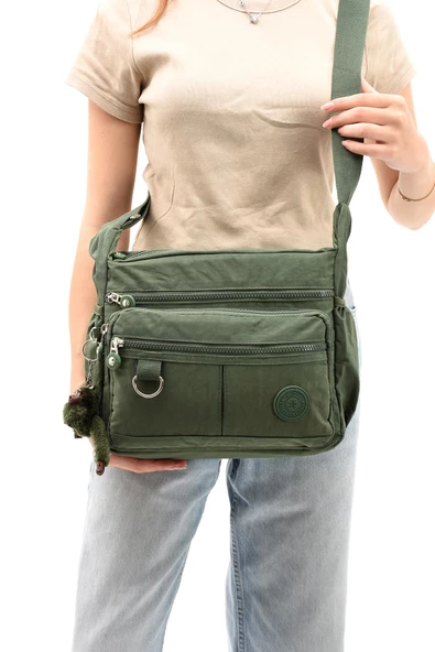 Çapraz Askılı Ultra Hafif Çok Cepli Bayan Omuz Çantası Yeşil (Model: 571-6D) - 2