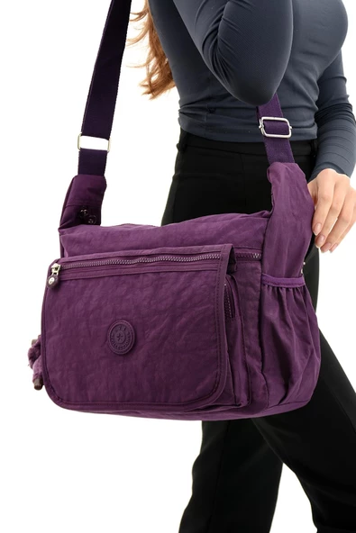 Çapraz Askılı Ultra Hafif Çok Cepli Bayan Omuz Çantası Mor (Model: 571-6B)