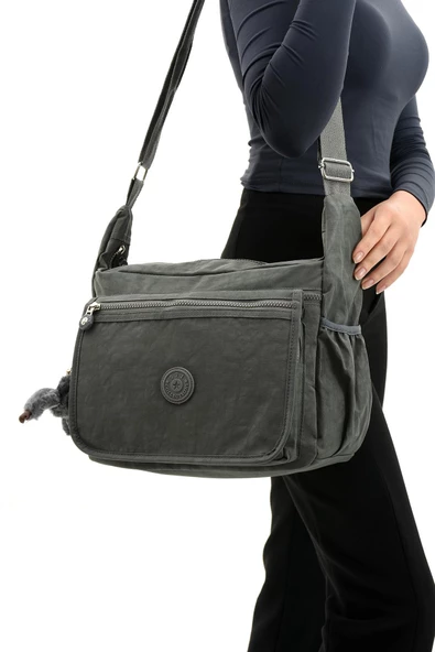 Çapraz Askılı Ultra Hafif Çok Cepli Bayan Omuz Çantası Gri(Model: 571-6B)