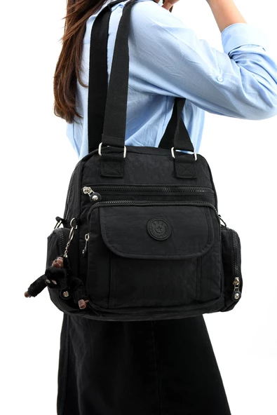 Ultra Hafif Su Geçirmez Çok Cepli Omuz Çantası Siyah (Model: 571-5E)