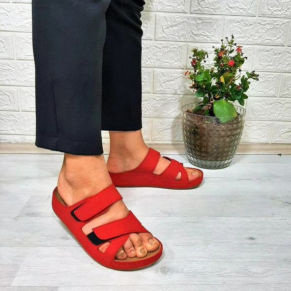Mulex 1801 Kırmızı Cırtlı Anatomic Comfort Taban Kadın Terlik - 4