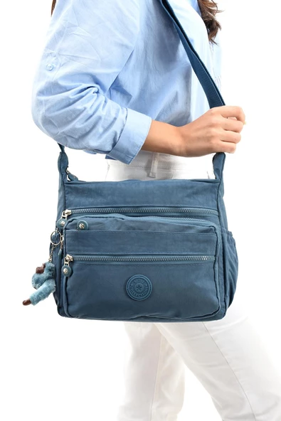 Çapraz Askılı Ultra Hafif Çok Cepli Bayan Omuz Çantası Mavi (Model: 571-6A)