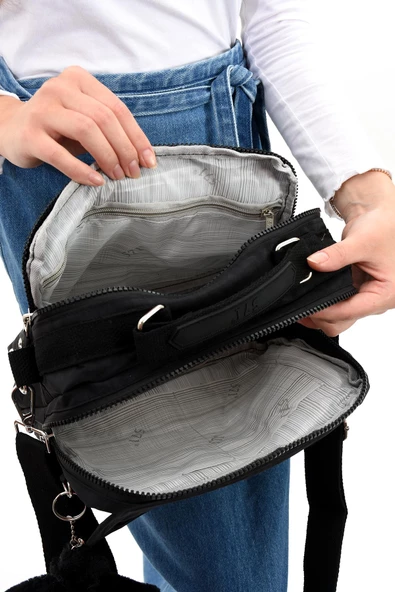 571 collections Çapraz Askılı Ultra Hafif Çok Cepli Bayan Omuz Çantası Siyah (Model: 571-6P) - Resim 4