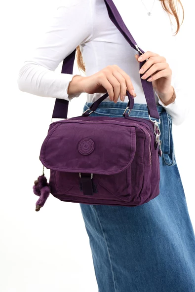 Çapraz Askılı Ultra Hafif Çok Cepli Bayan Omuz Çantası Mor (Model: 571-6P)