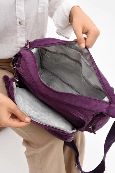 571 collections Çapraz Askılı Ultra Hafif Çok Cepli Bayan Omuz Çantası Mor (Model: 571-6G) - Resim 4