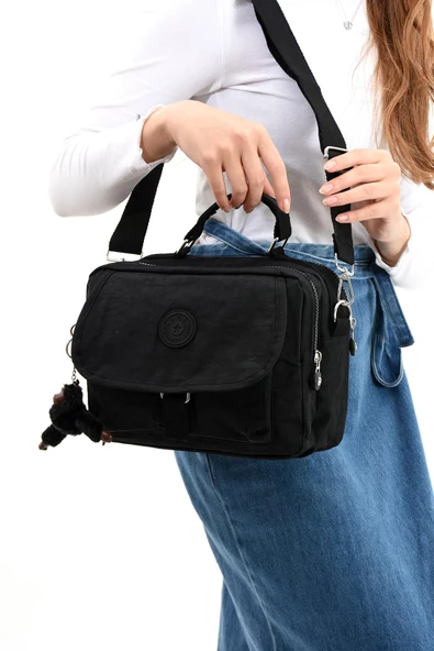 571 collections Çapraz Askılı Ultra Hafif Çok Cepli Bayan Omuz Çantası Siyah (Model: 571-6P) - Resim 2