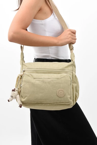 Çapraz Askılı Ultra Hafif Çok Cepli Kadın Omuz Çantası Krem (Model: 571-6E)