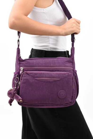 Çapraz Askılı Ultra Hafif Çok Cepli Kadın Omuz Çantası Mor (Model: 571-6E)