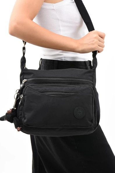 Çapraz Askılı Ultra Hafif Çok Cepli Kadın Omuz Çantası Siyah (Model: 571-6E)