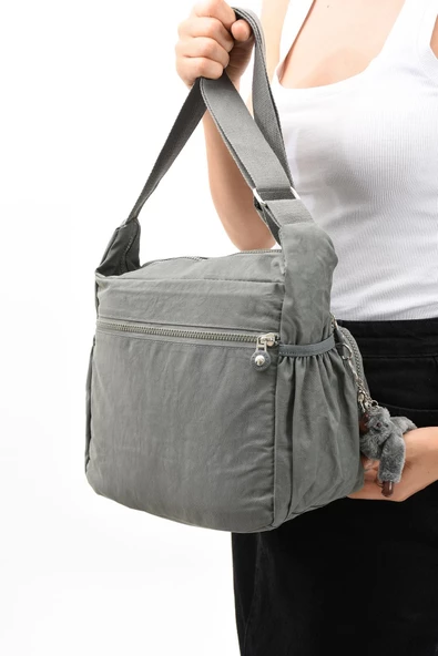 Çapraz Askılı Ultra Hafif Çok Cepli Kadın Omuz Çantası Gri (Model: 571-6E) - 3