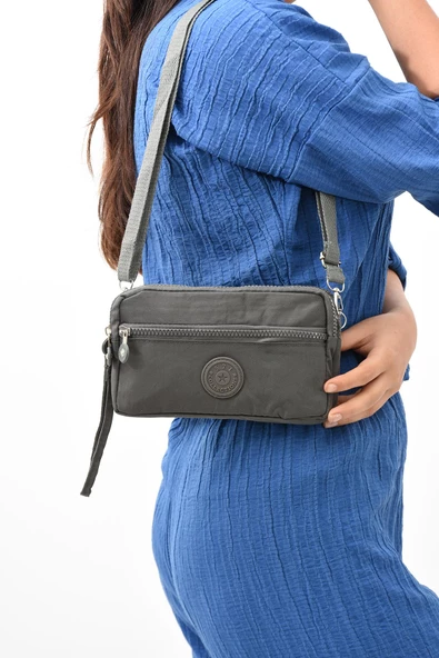 571 collections Çapraz Askılı Üç Bölmeli Cüzdan Telefonluk Gri (Model: 571-15E) - Resim 2