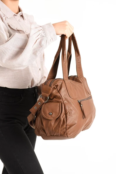 571 collections Suni Deri Çapraz Askılı Çok Bölmeli Omuz Çantası Taba (Model: 571-11-10F) - Resim 3