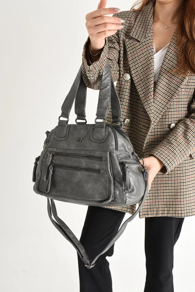 571 collections Suni Deri Çok Bölmeli Çapraz ve  Omuz Çantası Gri (Model: 571-9-12FF) ürün görseli 1