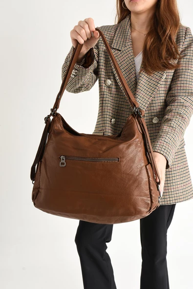 571 collections Yıkanmış Deri Hem Sırt Hem Omuz Çantası Taba (Model: 571-9-10D) - Resim 3