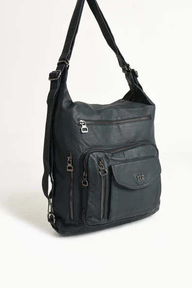 571 collections Yıkanmış Deri Hem Sırt Hem Omuz Çantası Mavi (Model: 571-9-10A) - 5