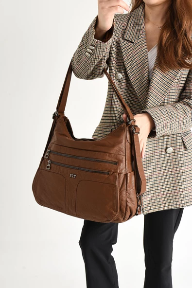 571 collections Yıkanmış Deri Hem Sırt Hem Omuz Çantası Taba (Model: 571-9-10D) ürün görseli 1