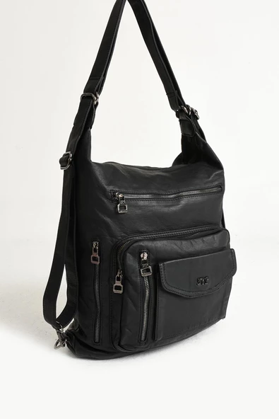 571 collections Yıkanmış Deri Hem Sırt Hem Omuz Çantası  Siyah (Model: 571-9-10A) - 5