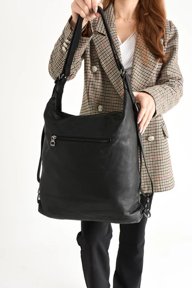 571 collections Yıkanmış Deri Hem Sırt Hem Omuz Çantası  Siyah (Model: 571-9-10A) - 3