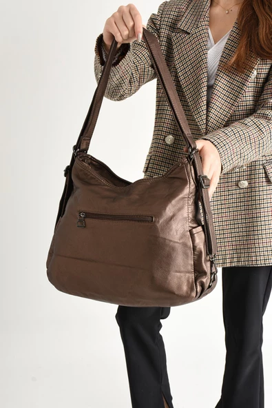 571 collections Yıkanmış Deri Hem Sırt Hem Omuz Çantası Bronz (Model: 571-9-10D) - Resim 2