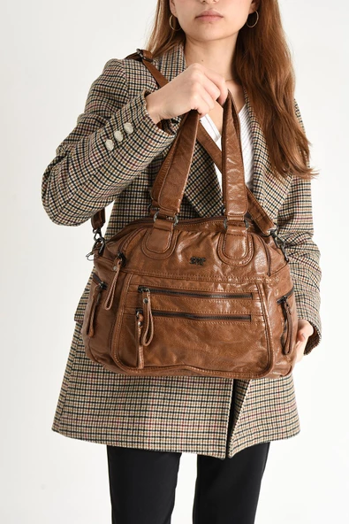 571 collections Suni Deri Çok Bölmeli Çapraz ve Omuz Çantası Taba (Model: 571-9-12FF) - Resim 2