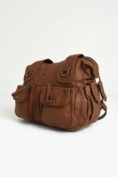 571 collections Suni Deri Çapraz Askılı Çok Bölmeli Omuz Çantası Taba (Model: 571-11-10F) - Resim 5