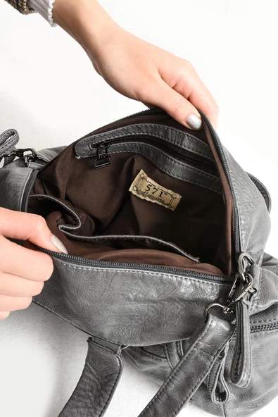 571 collections Suni Deri Çok Bölmeli Çapraz ve  Omuz Çantası Gri (Model: 571-9-12FF) - Resim 4