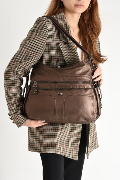 571 collections Yıkanmış Deri Hem Sırt Hem Omuz Çantası Bronz (Model: 571-9-10D) - Resim 3