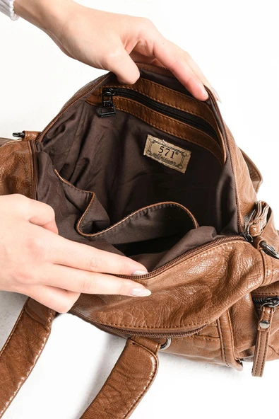 571 collections Suni Deri Çok Bölmeli Çapraz ve Omuz Çantası Taba (Model: 571-9-12FF) - Resim 4