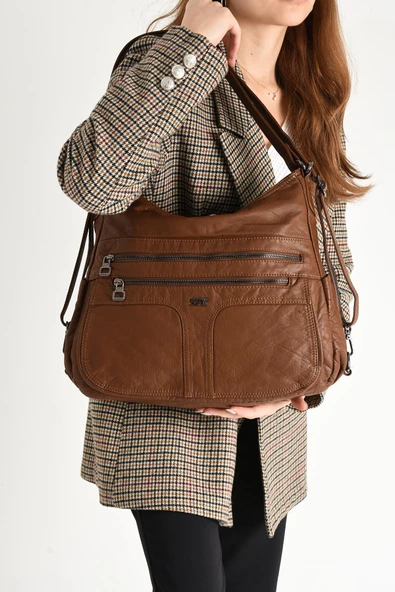 571 collections Yıkanmış Deri Hem Sırt Hem Omuz Çantası Taba (Model: 571-9-10D) - Resim 2