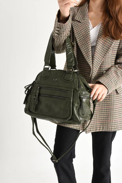 571 collections Suni Deri Çok Bölmeli Çapraz ve Omuz Çantası Yeşil (Model: 571-9-12FF) ürün görseli 1