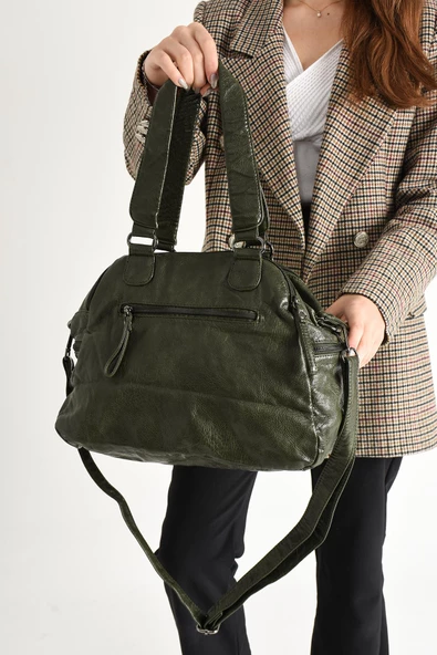 571 collections Suni Deri Çok Bölmeli Çapraz ve Omuz Çantası Yeşil (Model: 571-9-12FF) - Resim 3
