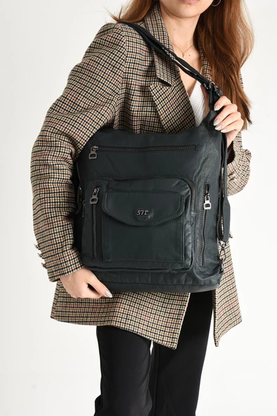 571 collections Yıkanmış Deri Hem Sırt Hem Omuz Çantası Mavi (Model: 571-9-10A) - 2