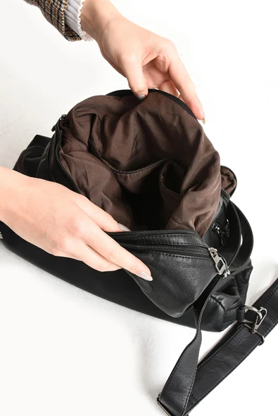 571 collections Yıkanmış Deri Hem Sırt Hem Omuz Çantası  Siyah (Model: 571-9-10A) - 4