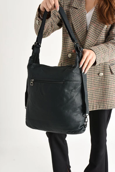 571 collections Yıkanmış Deri Hem Sırt Hem Omuz Çantası Mavi (Model: 571-9-10A) - 3
