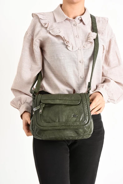 571 collections Suni Deri Omuz Çantası Yeşil (Model: 571-11-13E) - Resim 2