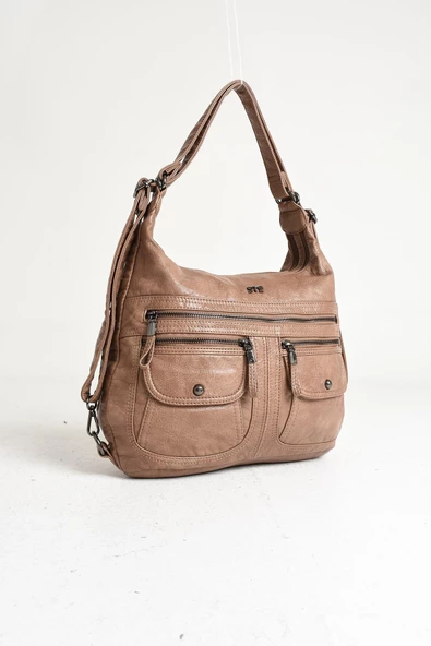 571 collections Suni Deri Yumuşak Dokumalı Sırt Omuz Çantası Vizon (Model: 571-11-13A) - Resim 5